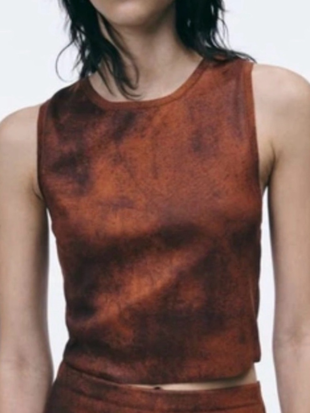 Zara Rust Brown Tie-Dye Sleeveless Crop Tank